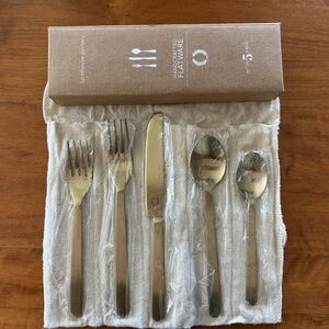 NEW Brushed Gold Flatware "Farmhouse Pottery" brand (six sets of Stowe 5 piece)